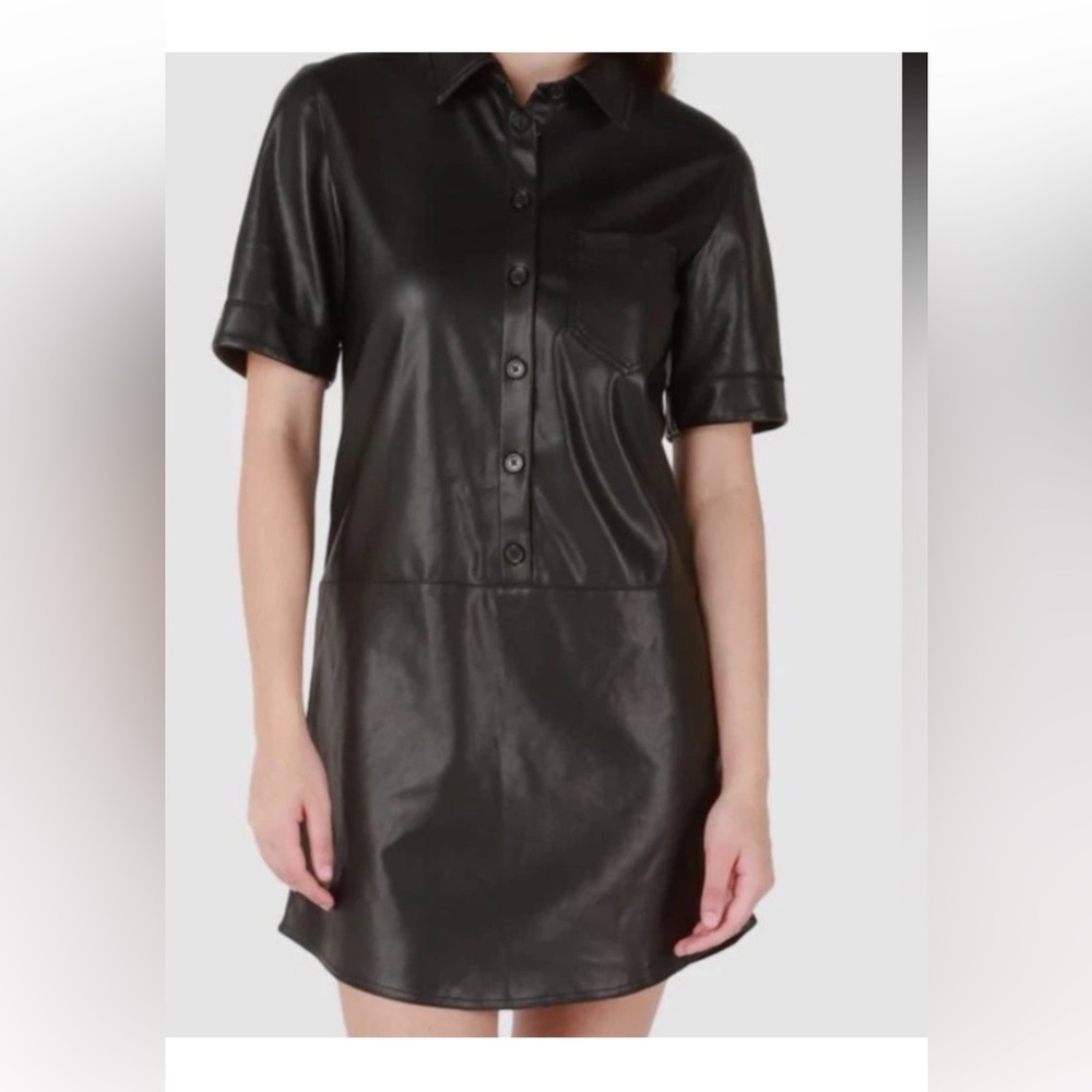 Black Tape Women's Black Faux Leather Shirt Dress Size L